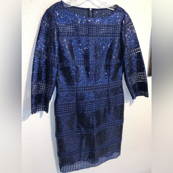 NWOT Alex Marie Navy Sequin Sheath Dress - Picture 6 of 17